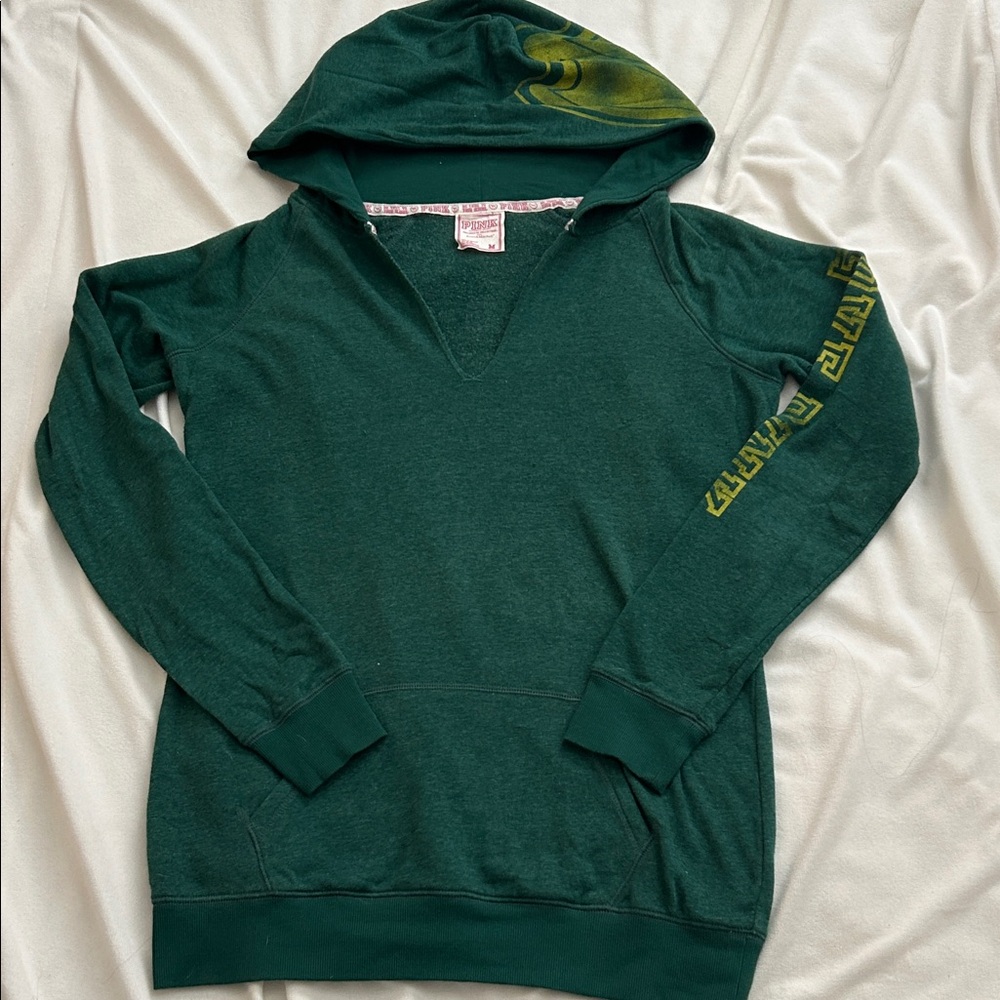 PINK Oregon Duck Hooded Sweatshirt green/yellow sz: M